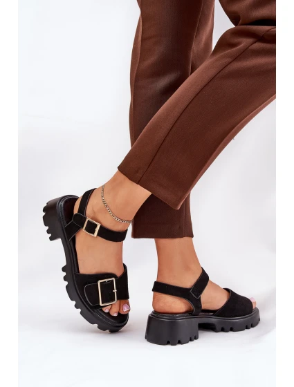 Eko Semišové Sandály Dámské S Přezkou Černé model 21687874 - Boto Eko Semišové Sandály Dámské S Přezkou Černé model 21687874 - Boto