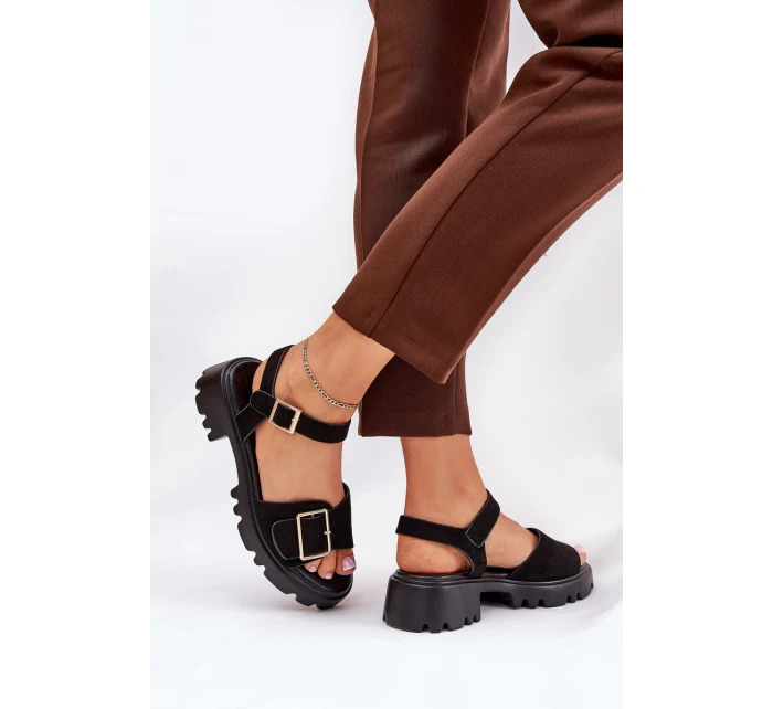 Eko Semišové Sandály Dámské S Přezkou Černé model 21687874 - Boto Eko Semišové Sandály Dámské S Přezkou Černé model 21687874 - Boto