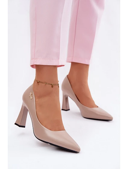 Elegantní lodičky na podpatku model 22100006 Béžové - VINCEZA