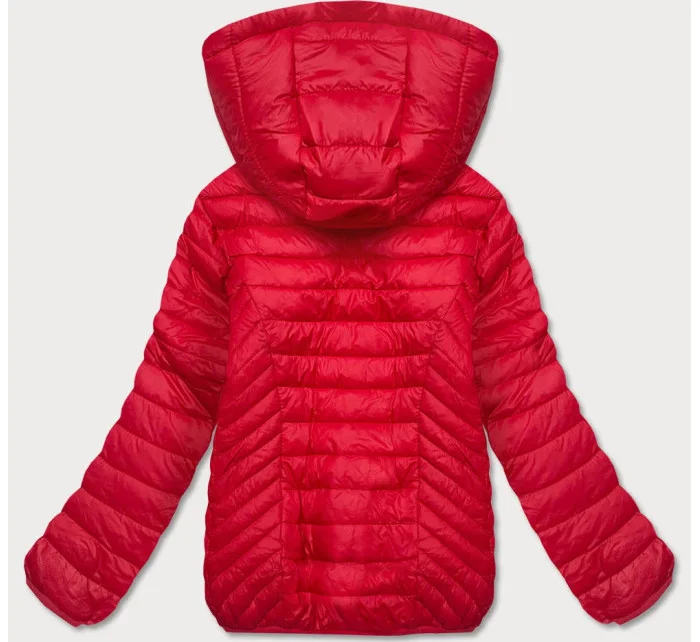 Červená prošívaná dámská bunda s kapucí (B0124-4)