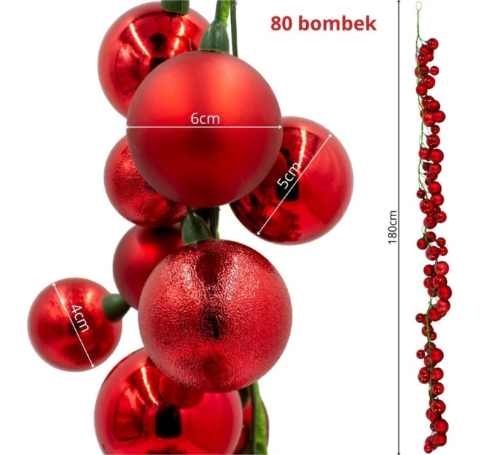 VĚNEC Z VĚTVIČEK 180CM S OZDOBAMI 80 KS.SLÍDA ČERVENÁ VĚNEC Z VĚTVIČEK 180CM S OZDOBAMI 80 KS.SLÍDA ČERVENÁ