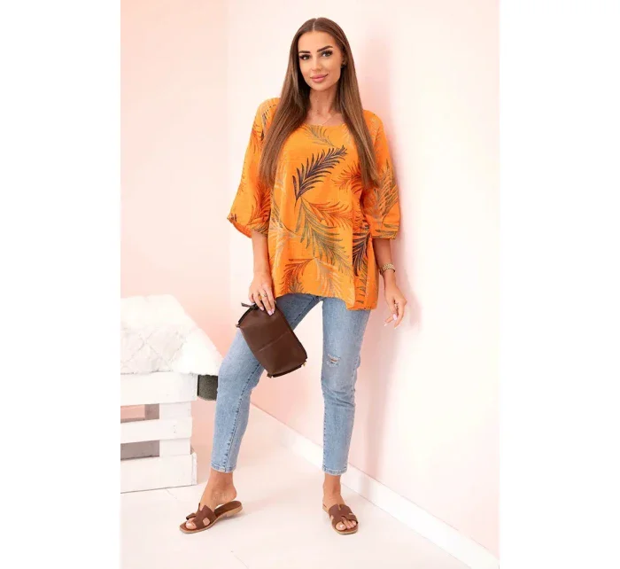 Dámská bavlněná halenka s s rukávy pomeranč model 21073243 - K-Fashion