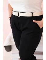Dámské bavlněné kalhoty Plus Size s páskem černý
