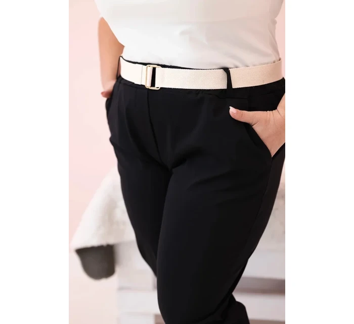 Dámské bavlněné kalhoty Plus Size s páskem černý