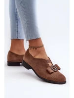 Dámské polobotky z ekokože s nízkým podpatkem a ozdobou hnědé model 21658368 - Boto