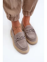 Dámské semišové mokasíny na plochém podpatku s ozdobou D&A TW101 Šedé