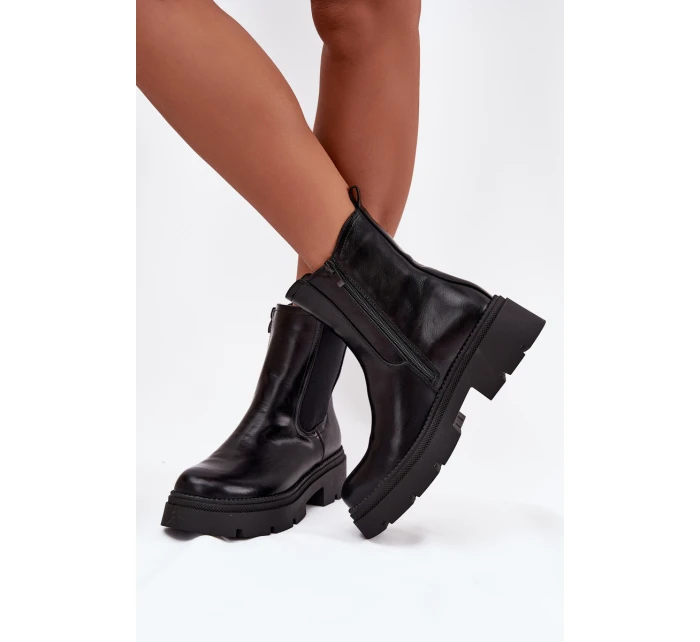 Zateplené kotníkové boty na zip Černé model 21708977 - Boto