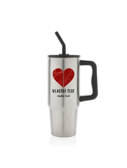 Personalizovaná termoska s barevným víčkem - dvě mapy jako srdce