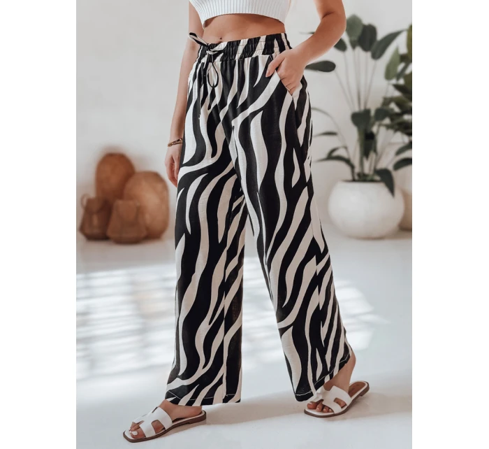 Dámské pruhované kalhoty se širokými nohavicemi ZEBRAVIBE béžovo-černé FashionStreet UY2653