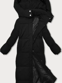 Černá dlouhá bunda-kabát s jednoduchým střihem (WD202229)