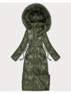 Dlouhá dámská prošívaná zimní bunda v barvě khaki (T2-2221#-22)