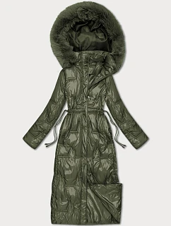 Dámská dlouhá prošívaná zimní bunda khaki (T2-2221#-22)