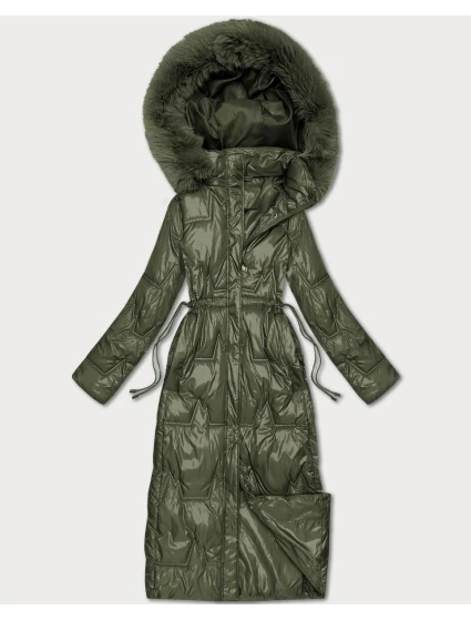 Dlouhá dámská prošívaná zimní bunda v barvě khaki model 21748244 - HONEY WINTER