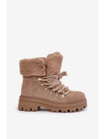 Dámské Šněrovací Boty S Kožíškem Tmavě Béžové model 21679550 - Boto