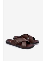 Kožené Pánské Pantofle S Přezkou Big Star model 21693021 Hnědé - Big Star Shoes Kožené Pánské Pantofle S Přezkou Big Star model 21693021 Hnědé - Big Star Shoes