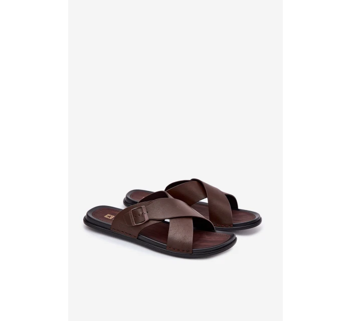 Kožené Pánské Pantofle S Přezkou Big Star model 21693021 Hnědé - Big Star Shoes Kožené Pánské Pantofle S Přezkou Big Star model 21693021 Hnědé - Big Star Shoes