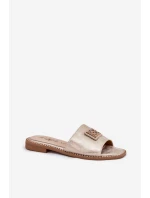 Dámské Sandály Na Plochém Podpatku S Ozdobou model 21696786 Zlaté - S.Barski Dámské Sandály Na Plochém Podpatku S Ozdobou model 21696786 Zlaté - S.Barski