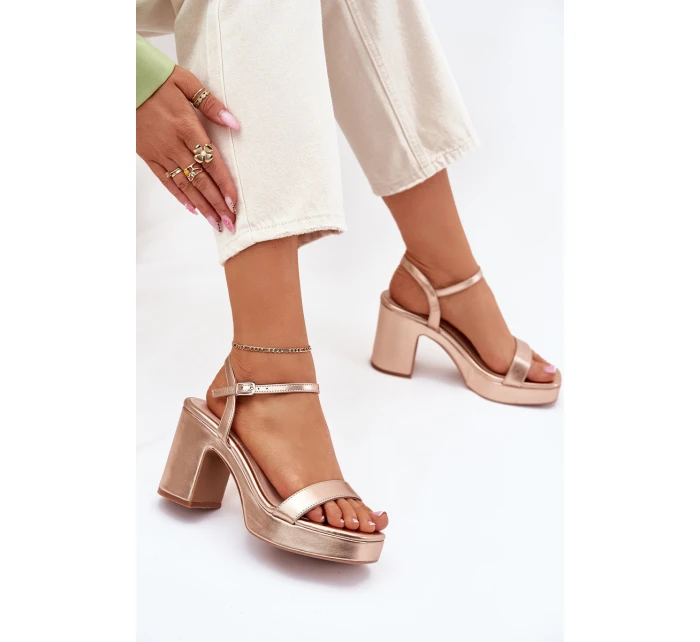 Eko Kožené Sandály Na Podpatku Růžové Zlato model 21699459 - Boto