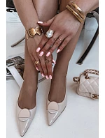 Dámské sandály na podpatku s ozdobným detailem světle béžové model 22027892 - Boto