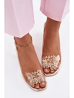 Průhledné sandály na podpatku s krystaly model 22102733 Zlaté - VINCEZA Průhledné sandály na podpatku s krystaly model 22102733 Zlaté - VINCEZA