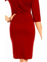 Společenské šaty ZOFIA zdobené falešným límečkem středně dlouhé bordó - Bordó - Lental