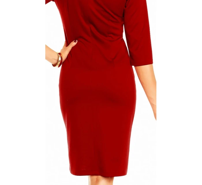 Společenské šaty ZOFIA zdobené falešným límečkem středně dlouhé bordó - Bordó - Lental