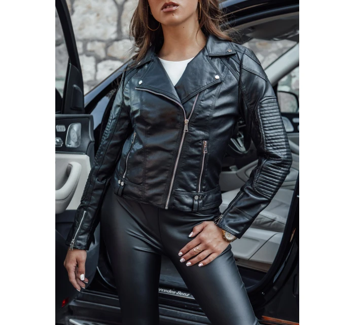 Dámská kožená bunda přechodná krátká ramoneska TELIS černá FashionStreet TY4556
