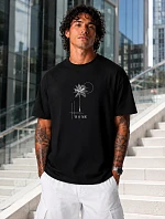 Pánské bavlněné tričko oversize s potiskem černé FashionStreet NX1043R