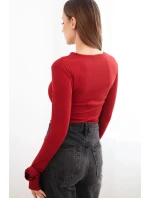 Dámská pruhovaná blůza s nařasením na boku bordová