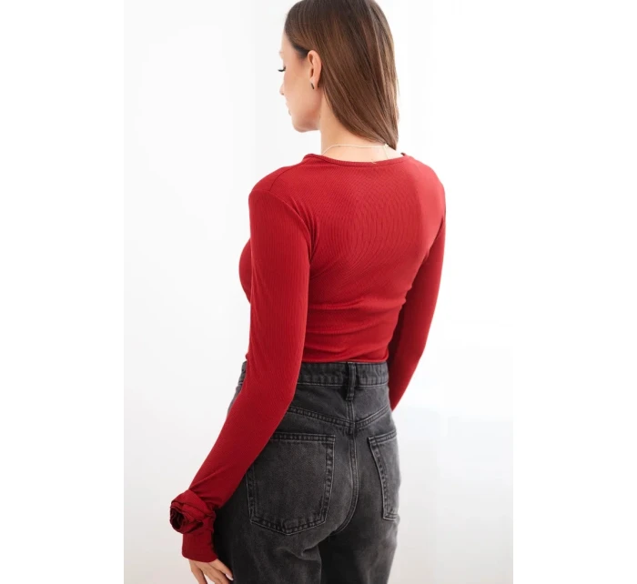 Dámská pruhovaná blůza s nařasením na boku bordová