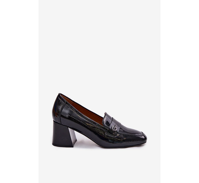 Kožené Lakované Dámské Lodičky na Podpatku model 22100046 Černé - VINCEZA