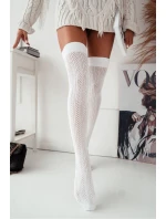 Dámské ažurové nadkolenky se vzorem rybí kost – bílé