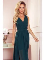 Dlouhé dámské šaty v lahvově zelené   model 20648437 - numoco