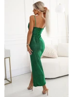 zelené lesklé dámské nařasené šaty model 21819830 - numoco basic zelené lesklé dámské nařasené šaty model 21819830 - numoco basic
