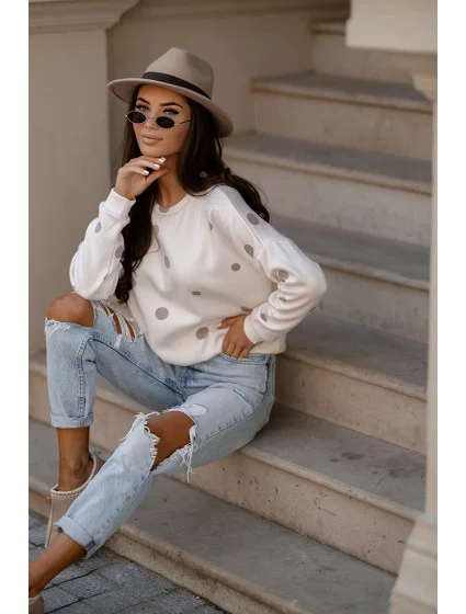 Béžová dámská bavlněná mikina s puntíky (784)