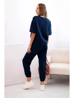 Dámský viskózový komplet s krátkým rukávem a nohavicemi námořnická modř Dámský viskózový komplet s krátkým rukávem a nohavicemi námořnická modř