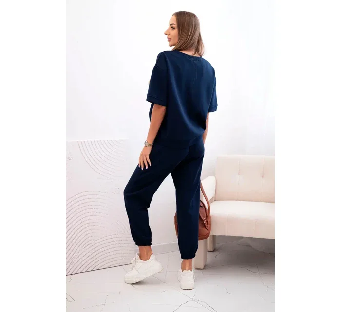 Dámský viskózový komplet s krátkým rukávem a nohavicemi námořnická modř Dámský viskózový komplet s krátkým rukávem a nohavicemi námořnická modř