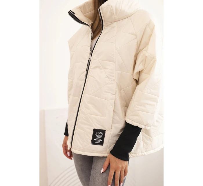 Dámská prošívaná bunda s krátkým střihem a stojáčkem světle béžová