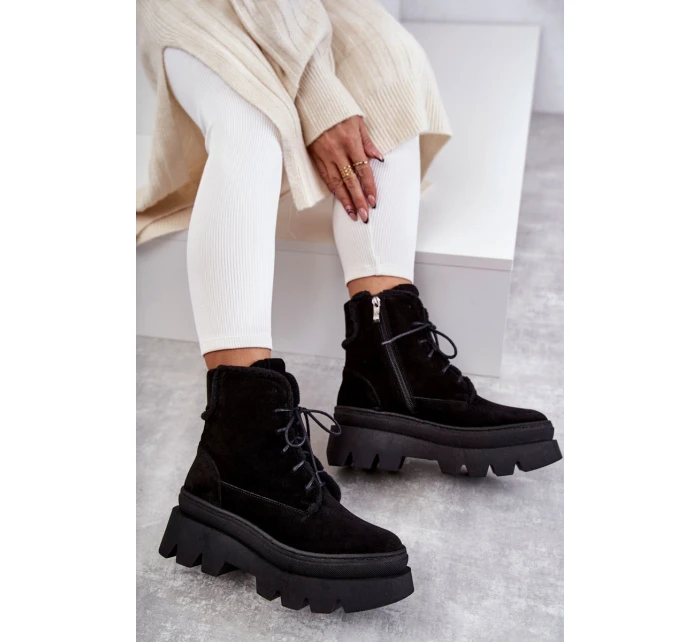 Semišové teplé šněrovací boty Černe model 21598766 - Boto