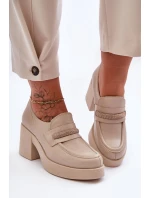 Kožené Půlboty Na Sloupku S Ozdobou Bežové Gelanor Kožené Půlboty Na Sloupku S Ozdobou Bežové Gelanor