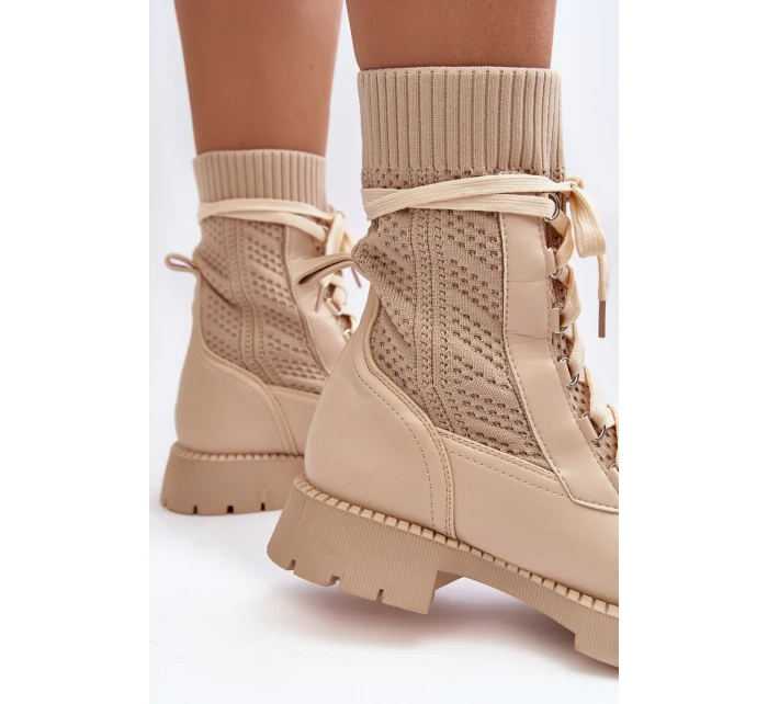 Dámské kozačky se šněrováním a světle béžové model 21642187 - Boto