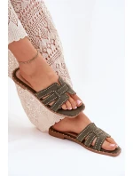 Zdobené Pantofle Na Plochém Podpatku Zelené model 21699501 - Boto