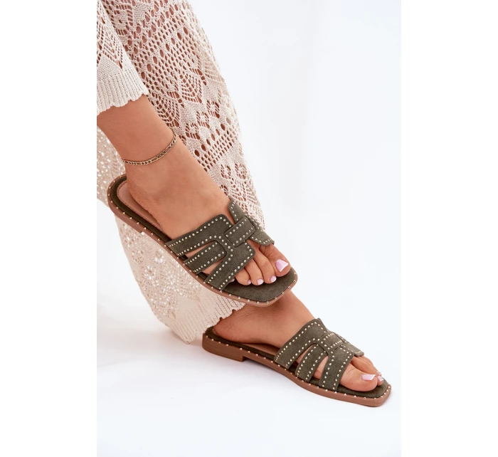 Zdobené Pantofle Na Plochém Podpatku Zelené model 21699501 - Boto