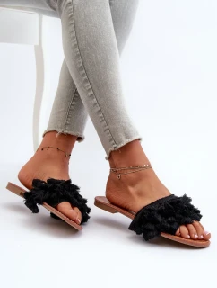 Dámské ploché pantofle s třásněmi, černá Rialle