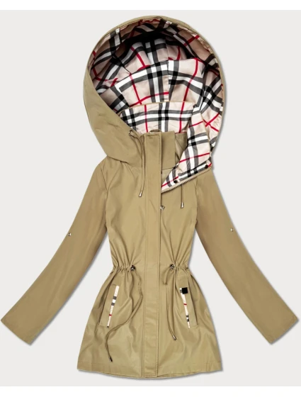 Damska kurtka z wykończeniem w kratkę Goodlookin piaskowa (KK60411-4#) Damska kurtka z wykończeniem w kratkę Goodlookin piaskowa (KK60411-4#)