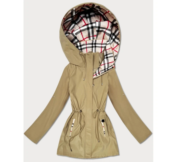Damska kurtka z wykończeniem w kratkę Goodlookin piaskowa (KK60411-4#) Damska kurtka z wykończeniem w kratkę Goodlookin piaskowa (KK60411-4#)