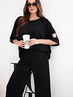 Dámský máslový komplet z viskózy mikina a široké kalhoty černý