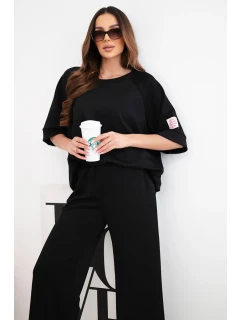 Dámský máslový komplet z viskózy mikina a široké kalhoty černý