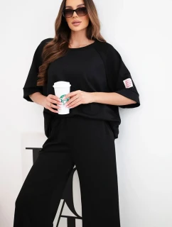 Dámský máslový komplet z viskózy mikina a široké kalhoty černý