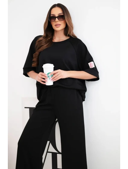 Dámský máslový komplet z viskózy mikina a široké kalhoty černý